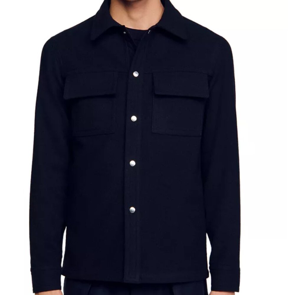 SANDRO
Christophe button-down regular-fit cotton and linen blend overshirt NWT